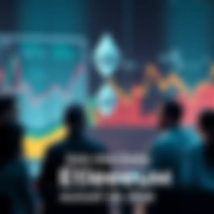 Ethereum Discussion Group of people discussing Ethereum topics with charts and graphs in the background