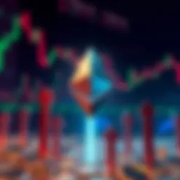 A visual representation of Ethereum symbol with upward arrows indicating growth in ETF inflows, set against a backdrop of stock charts and digital currency symbols.