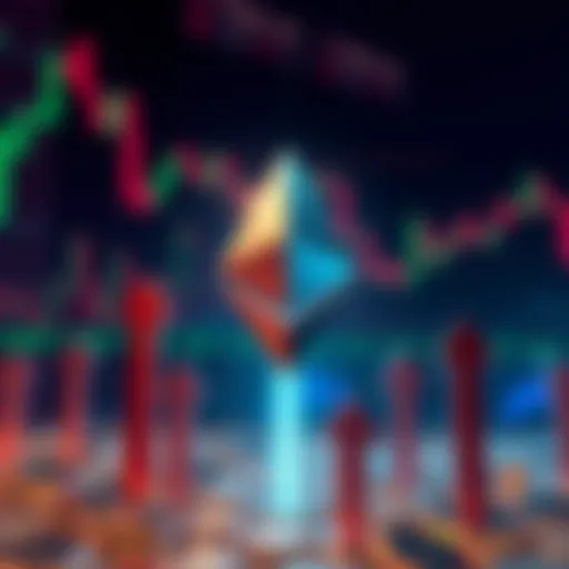 A visual representation of Ethereum symbol with upward arrows indicating growth in ETF inflows, set against a backdrop of stock charts and digital currency symbols.