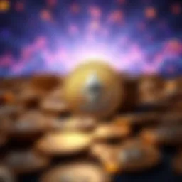 A graphic showing Ethereum coins representing a significant drop in transaction fees to fractions of a penny, with a bright background symbolizing change in the cryptocurrency market.