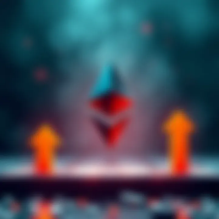 Graphic showing Ethereum logo with arrows indicating falling transaction fees, symbolizing low costs