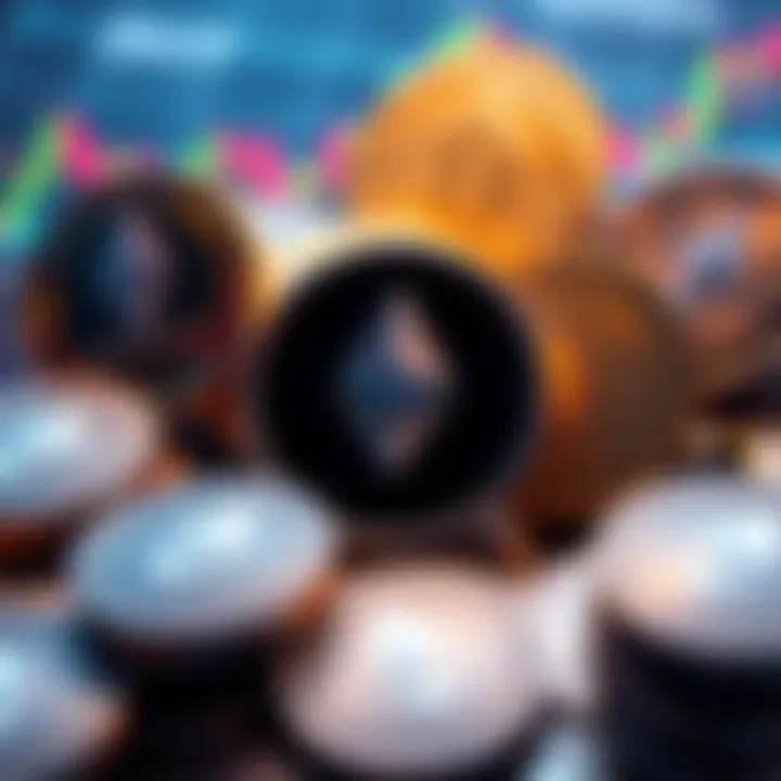 Ethereum coins with graphs showing market trends and investment strategies for 2025