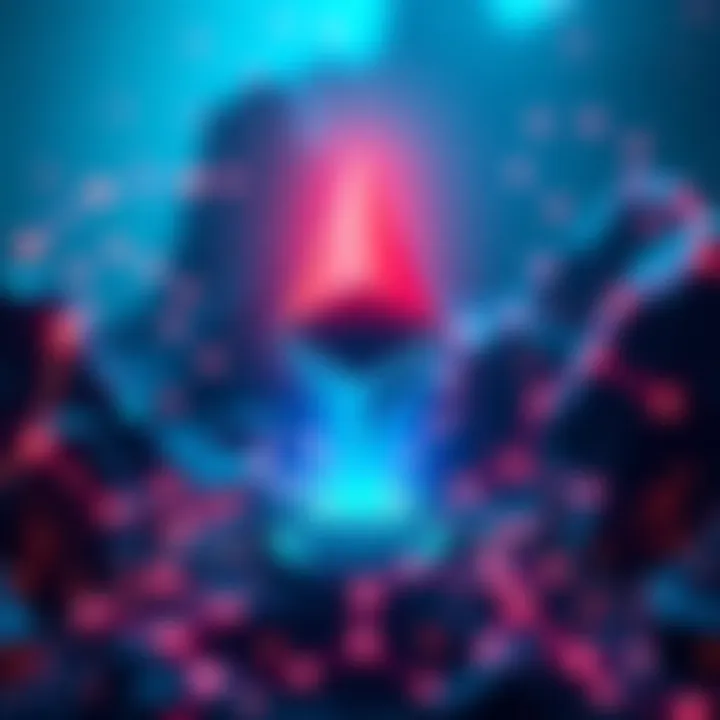 A sleek digital representation of the Ethereum logo intertwined with elements symbolizing advancement and innovation in blockchain technology.