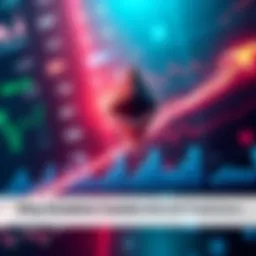 Graph showing Ethereum price fluctuations with arrows indicating potential rise and fall trends due to economic factors