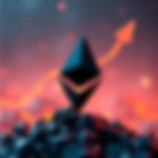Ethereum symbol with an upward arrow representing price growth and anticipation of new highs