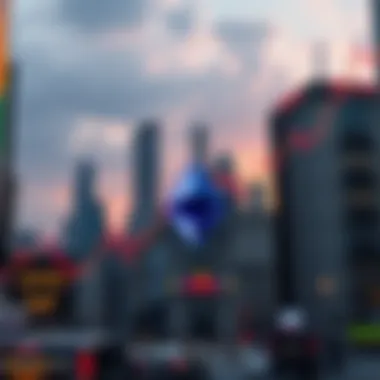 Chart showing Ethereum price rising with Wall Street skyline in background
