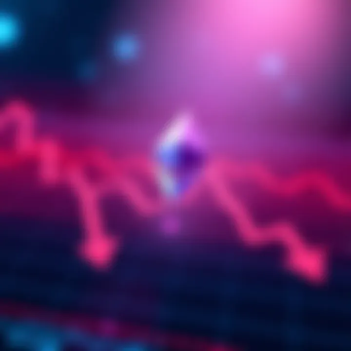 A graph showing declining trends in Ethereum's price with dollar signs and a downward arrow