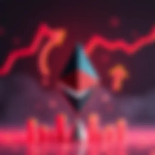 An Ethereum logo surrounded by arrows indicating rising transaction costs due to scarcity