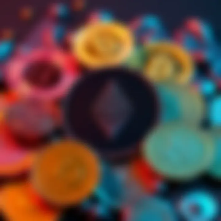 A graphic showing the Ethereum symbol surrounded by stablecoins like USDC and USDT, representing the DeFi ecosystem and user challenges in converting to fiat currency.