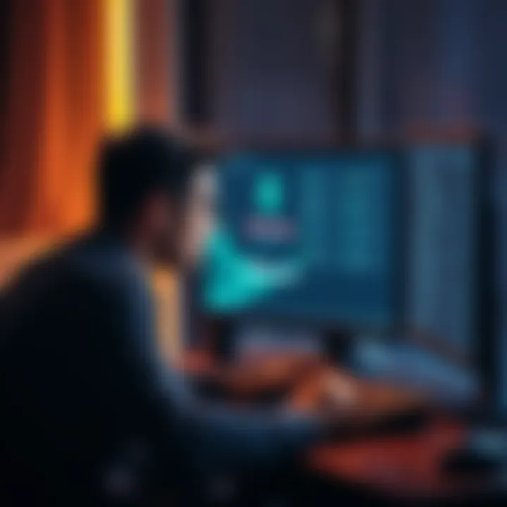 A worried person sitting at a computer screen showing an Ethereum wallet interface, looking confused about sending funds to the wrong network.