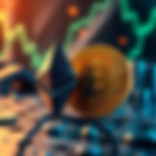 Illustration showing Ethereum and Bitcoin symbols, highlighting their different roles in finance and technology.
