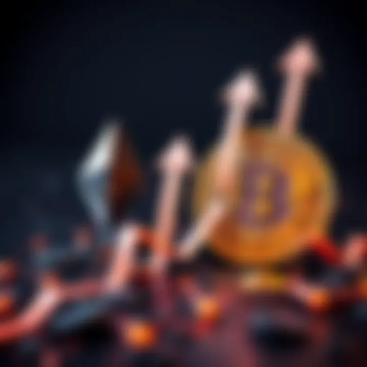 A graphic showing the logos of Ethereum and Bitcoin with upward arrows indicating growth
