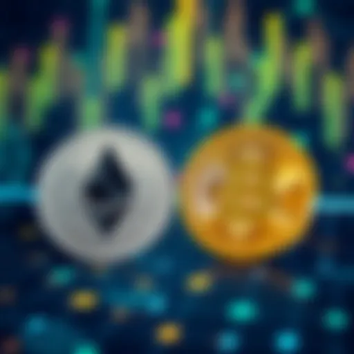 Ethereum Classic and Bitcoin Cash Icons Logos of Ethereum Classic and Bitcoin Cash side by side on a digital background