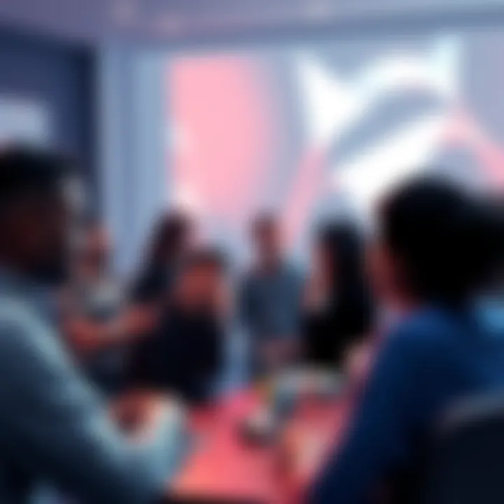 Ethereum Community Discussion A group of people engaging in a lively discussion about Ethereum topics such as news and price updates.