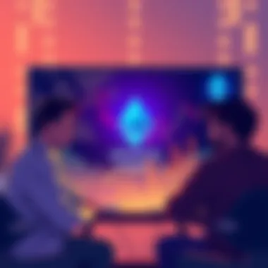 Ethereum Daily Discussion Illustration of people engaging in a conversation about Ethereum, with charts and graphs in the background representing price trends, and Ethereum logos visible.