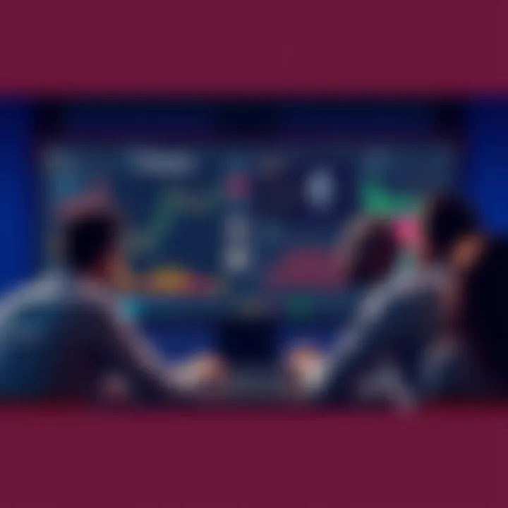 A group of people engaging in a discussion about Ethereum, with charts and news articles displayed on a screen.