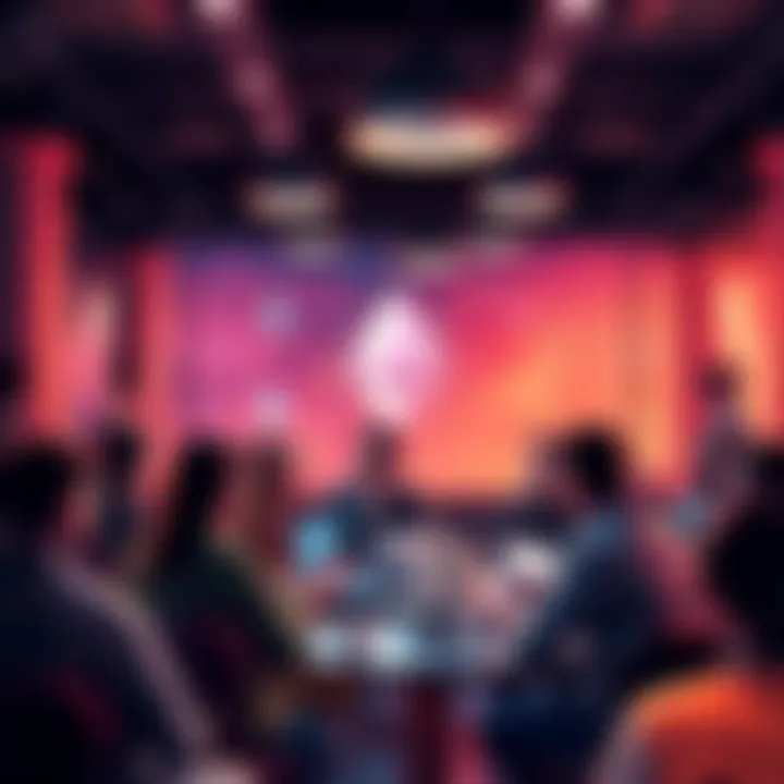 A group of people discussing Ethereum topics in a vibrant setting, sharing news and insights