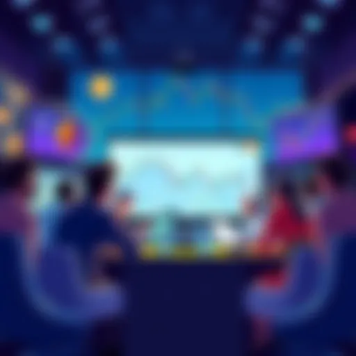 Ethereum Discussion Illustration People engaging in a discussion about Ethereum with charts and news displayed on screens