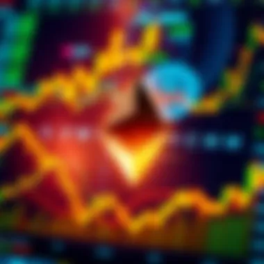 A visual representation of the Ethereum logo surrounded by financial charts and graphs, symbolizing market trends and predictions.