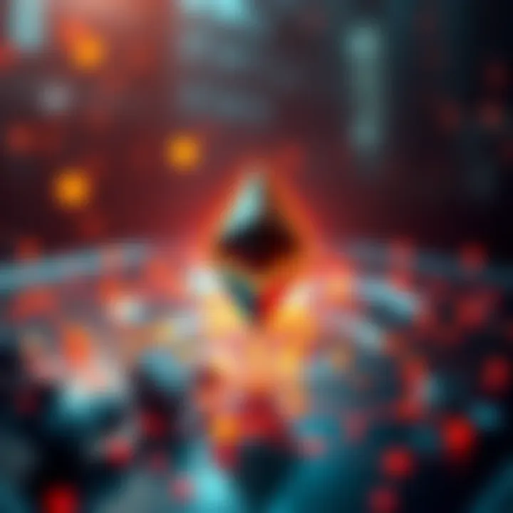 Visual representation of Ethereum blockchain with focus points on scalability, security, and developer support.