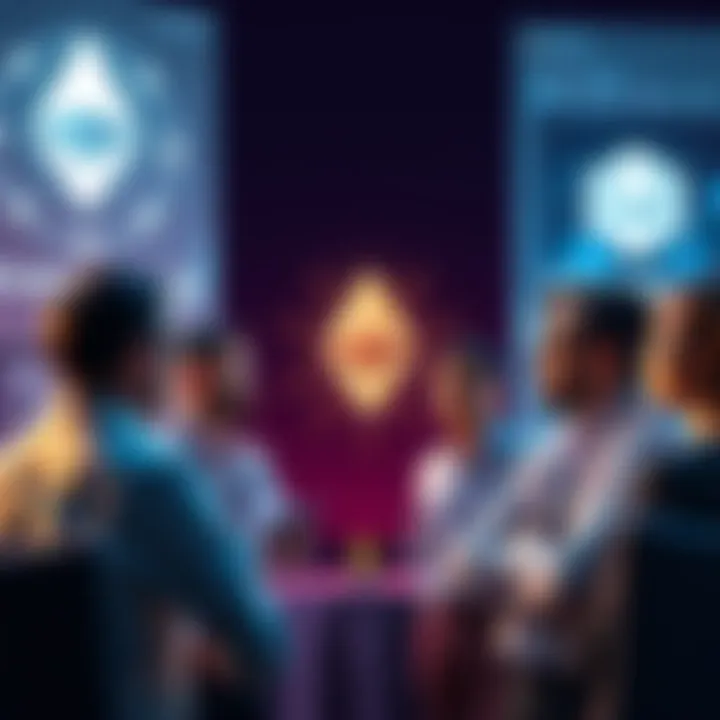 A group of researchers discussing changes at the Ethereum Foundation, with visuals representing decentralization and independent projects.