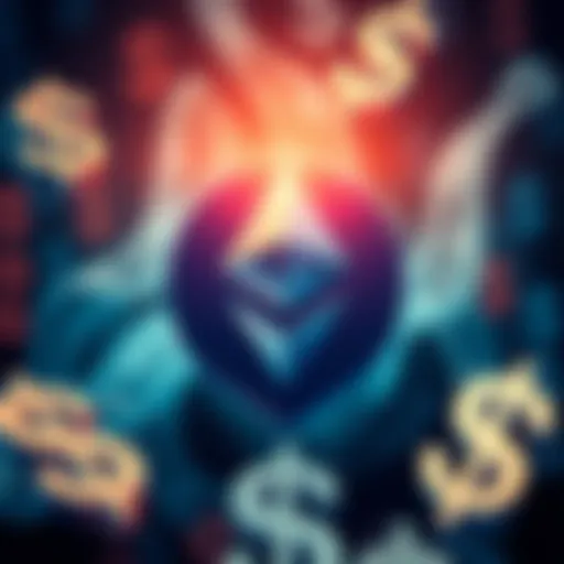 Ethereum logo surrounded by dollar signs representing funding discussions