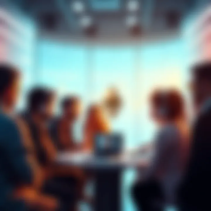 A group of people discussing Ethereum trends and news in a bright, inviting online forum setting.