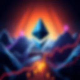 A digital illustration showing the Ethereum logo with upward trending arrows and graphs indicating positive market movement, symbolizing Ether's potential rise to $5,000.