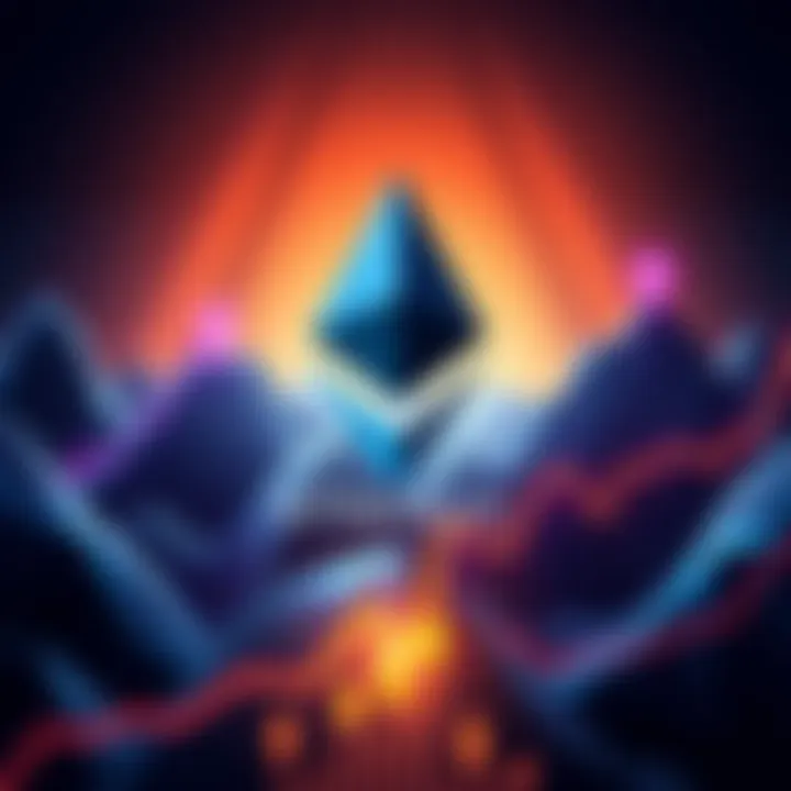 A digital illustration showing the Ethereum logo with upward trending arrows and graphs indicating positive market movement, symbolizing Ether's potential rise to $5,000.