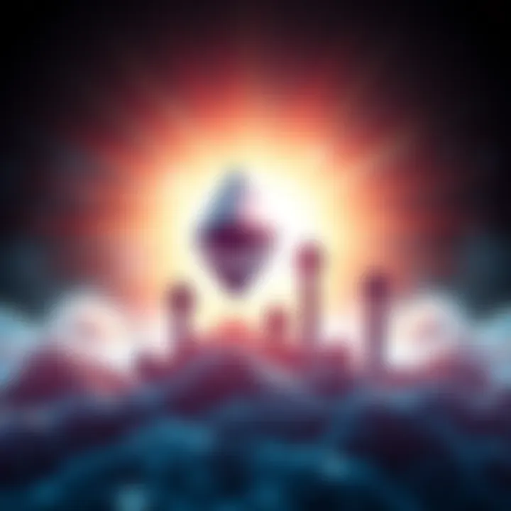 A graphic illustrating Ethereum's potential growth with upward arrows and a bright background, symbolizing a shift towards expansion.