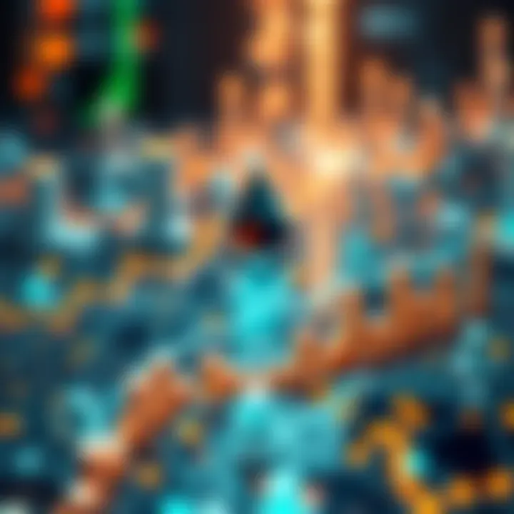 A visual representation of Ethereum's blockchain with upward trends and futuristic elements, symbolizing its growth and importance in the cryptocurrency market in 2025.