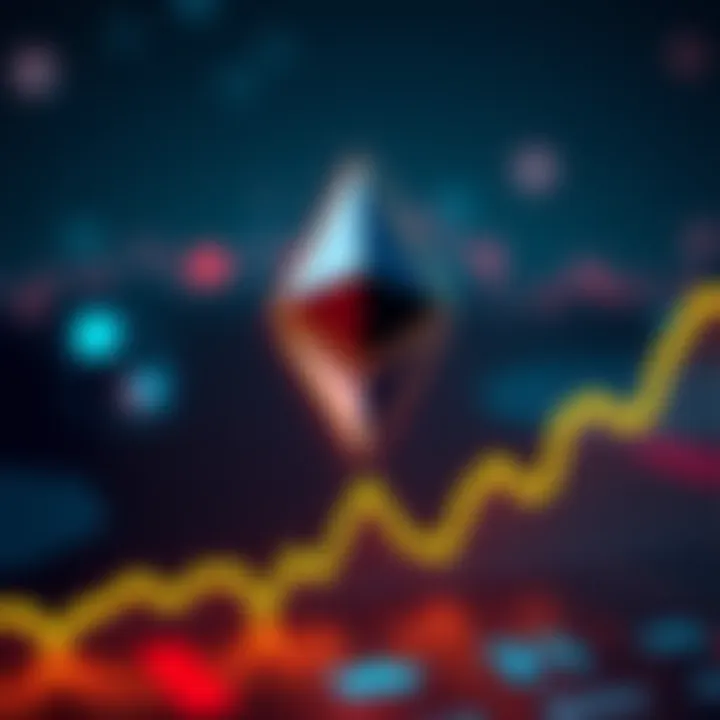 Ethereum logo with a rising graph Ethereum logo displayed alongside a graph trending upward, symbolizing growth in its market value