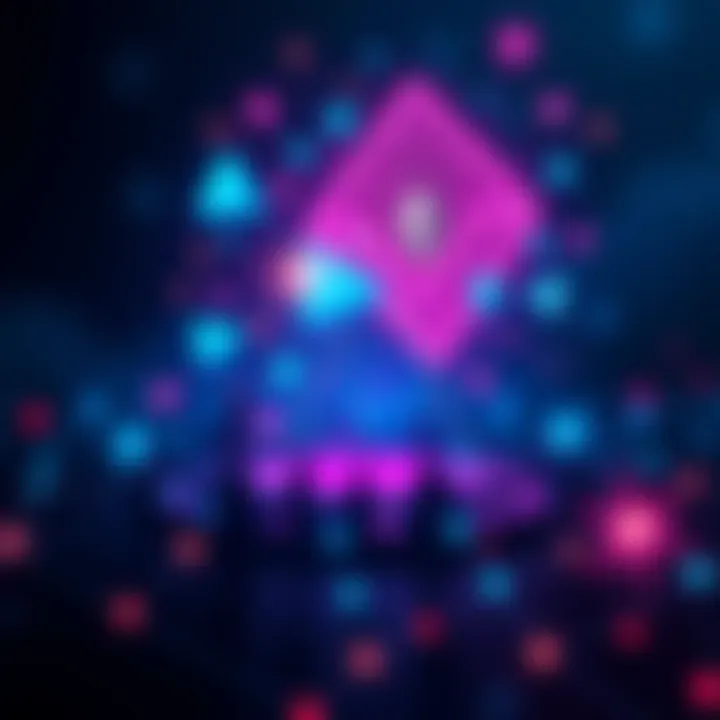 A visual representation of Ethereum with symbols of blockchain and community interaction around it.