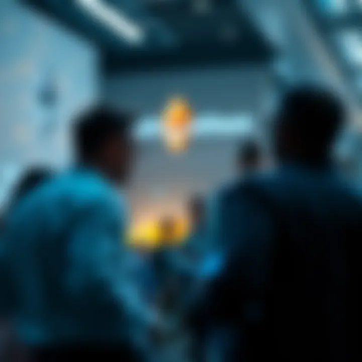 Ethereum Institutional Launch Group of professionals discussing Ethereum adoption at the launch event of Ethereum Institutional, highlighting institutional support.