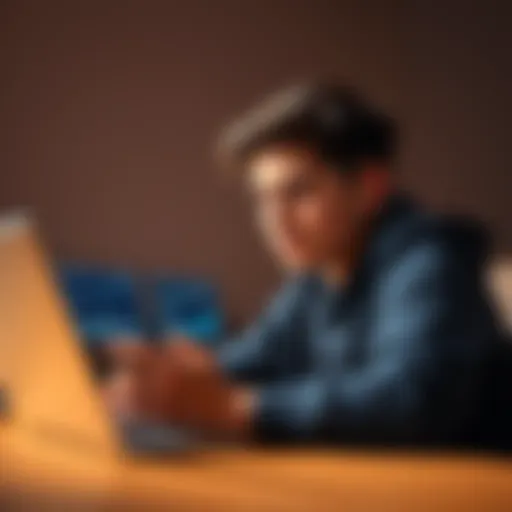 A young person looks thoughtfully at a laptop displaying Ethereum graphs, weighing investment options.