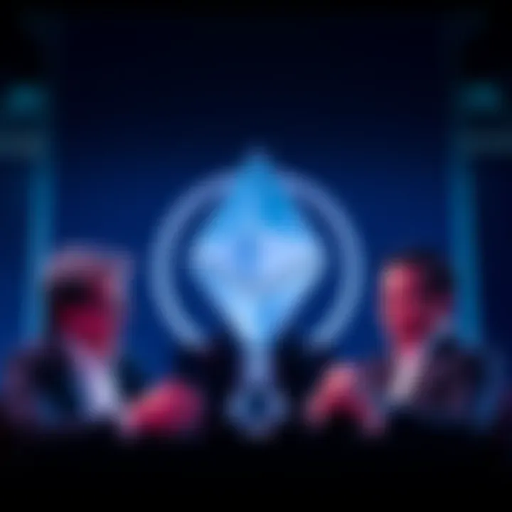 BlackRock, Fidelity, and Grayscale executives discussing their recent $1 billion Ethereum purchase, with Ethereum logo in the background.