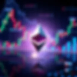 A visual representation of Ethereum's symbol with fluctuating market graphs in the background, illustrating long-term investment trends