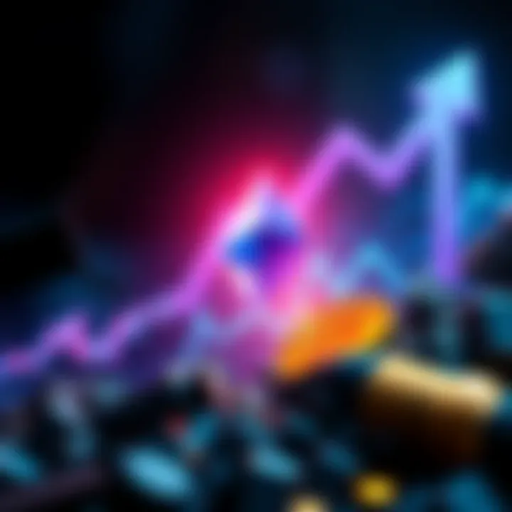Graphic showing Ethereum's rise in value compared to Bitcoin, with upward arrows indicating growth