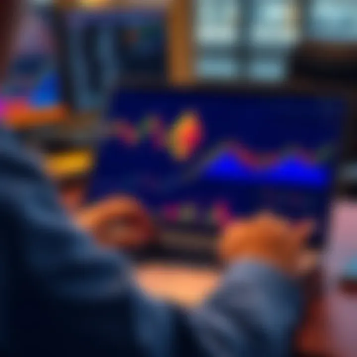 Ethereum Investment Timing A person analyzing Ethereum price trends on a laptop with charts and graphs on the screen, indicating investment opportunities.