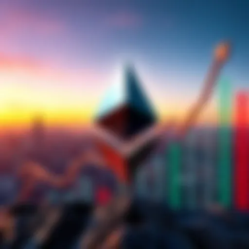 Ethereum logo with a graph showing upward trends, representing its potential as a major investment