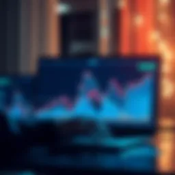 A graph showing Ethereum price fluctuations with a person analyzing it on a laptop