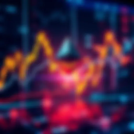 Graph showing fluctuating Ethereum prices with downward trend and geopolitical symbols