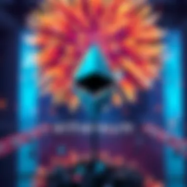A vibrant digital representation of Ethereum's logo with fireworks in the background, symbolizing the achievement of 25 million blocks.