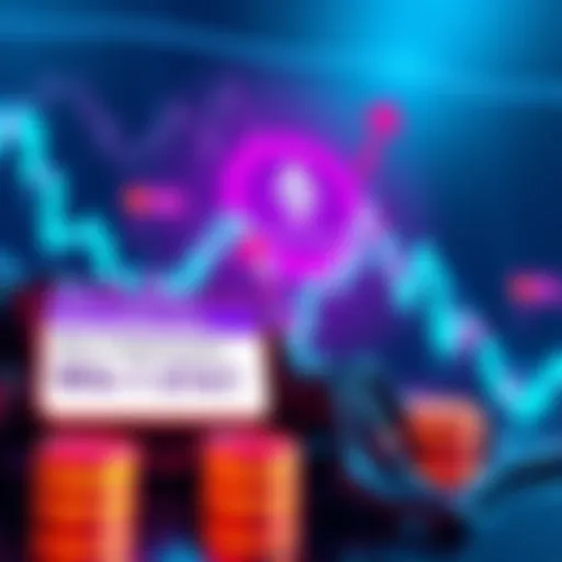 A graph showing Ethereum's price dropping below $4,300 with arrows indicating market debates on buying or selling, alongside a promotional banner for winning 1 ETH