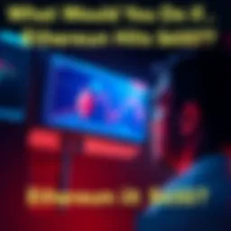 A person looking at a digital screen showing a declining Ethereum price chart, contemplating investment decisions.