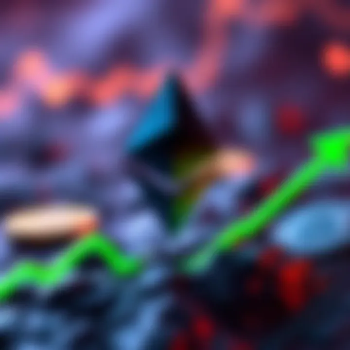 Ethereum logo with a green arrow showing price increase