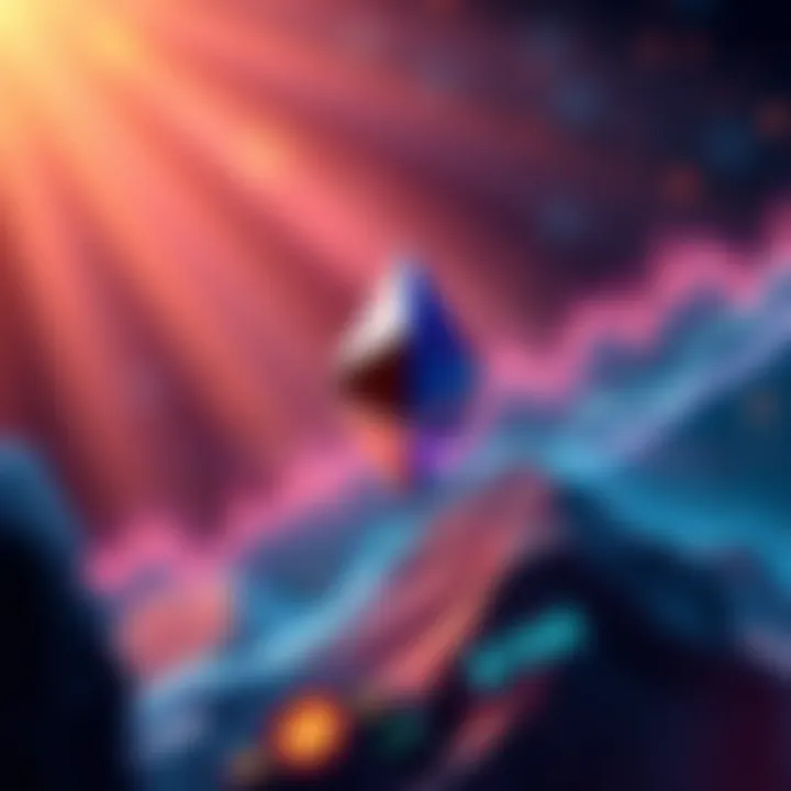 An illustration showing a graph with an upward trend and Ethereum logo, symbolizing the predicted price surge
