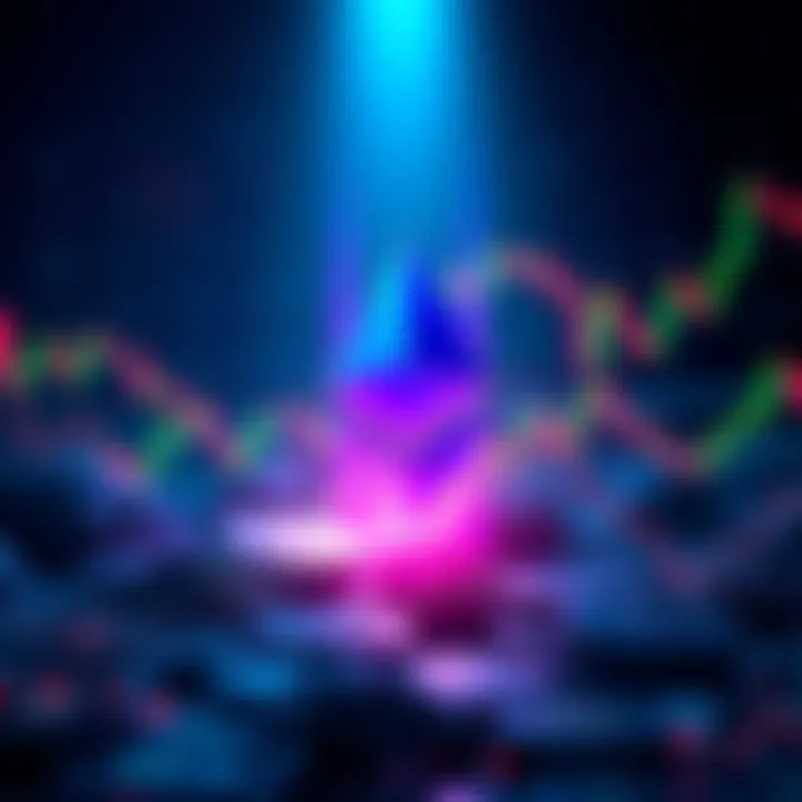 A digital representation of Ethereum's steady price at $2,328 amidst a fluctuating market, showing charts and symbols of DeFi and ETFs
