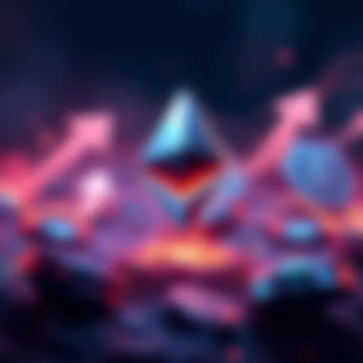 Ethereum Progress Illustration showing Ethereum logo with arrows representing faster transactions and lower costs