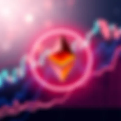 Ethereum logo surrounded by a graph showing upward trends, symbolizing growth and increasing value